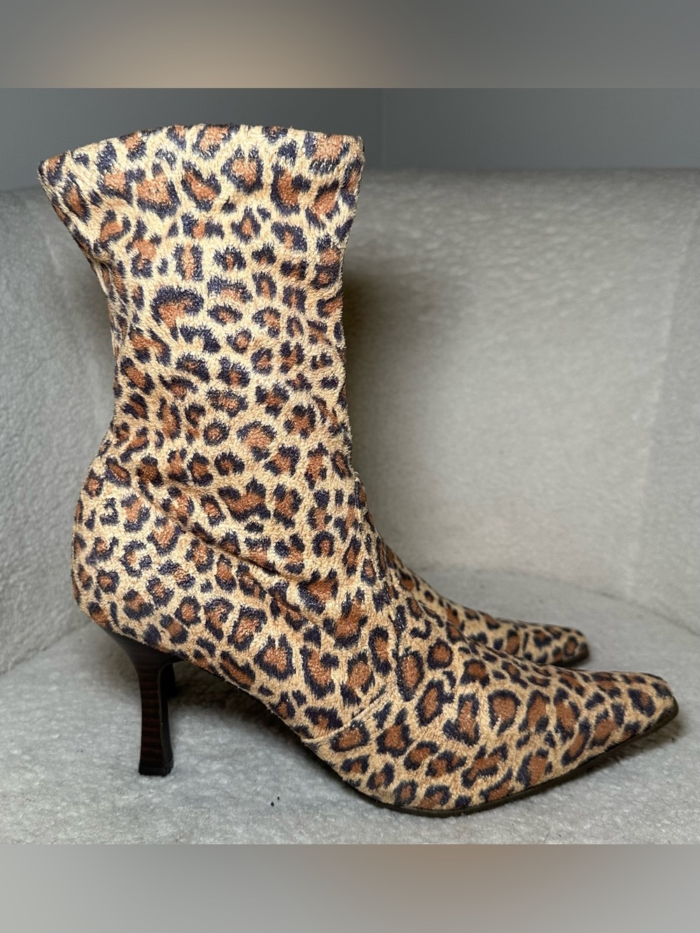 Pierre Dumas Samala Leopard Print Pointed Toe Kitten Heel Ankle Boots Baddie Y2K